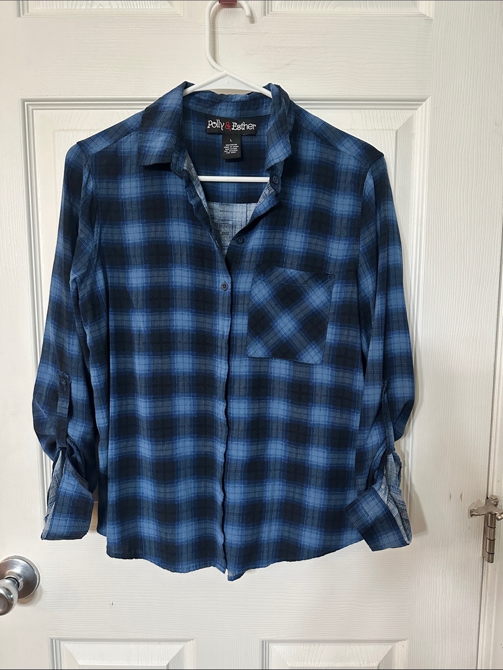 Polly & Esther Blue and Black Plaid Button-Down Shirt